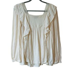 American Eagle White Square Neck Ruffle Blouse Top Boho Size XS